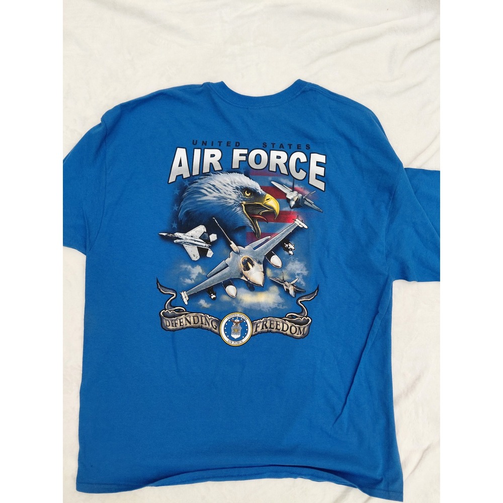 Gildan US Air Force Defending Freedom Graphic T-Shirt Blue 2XL Eagle Jets